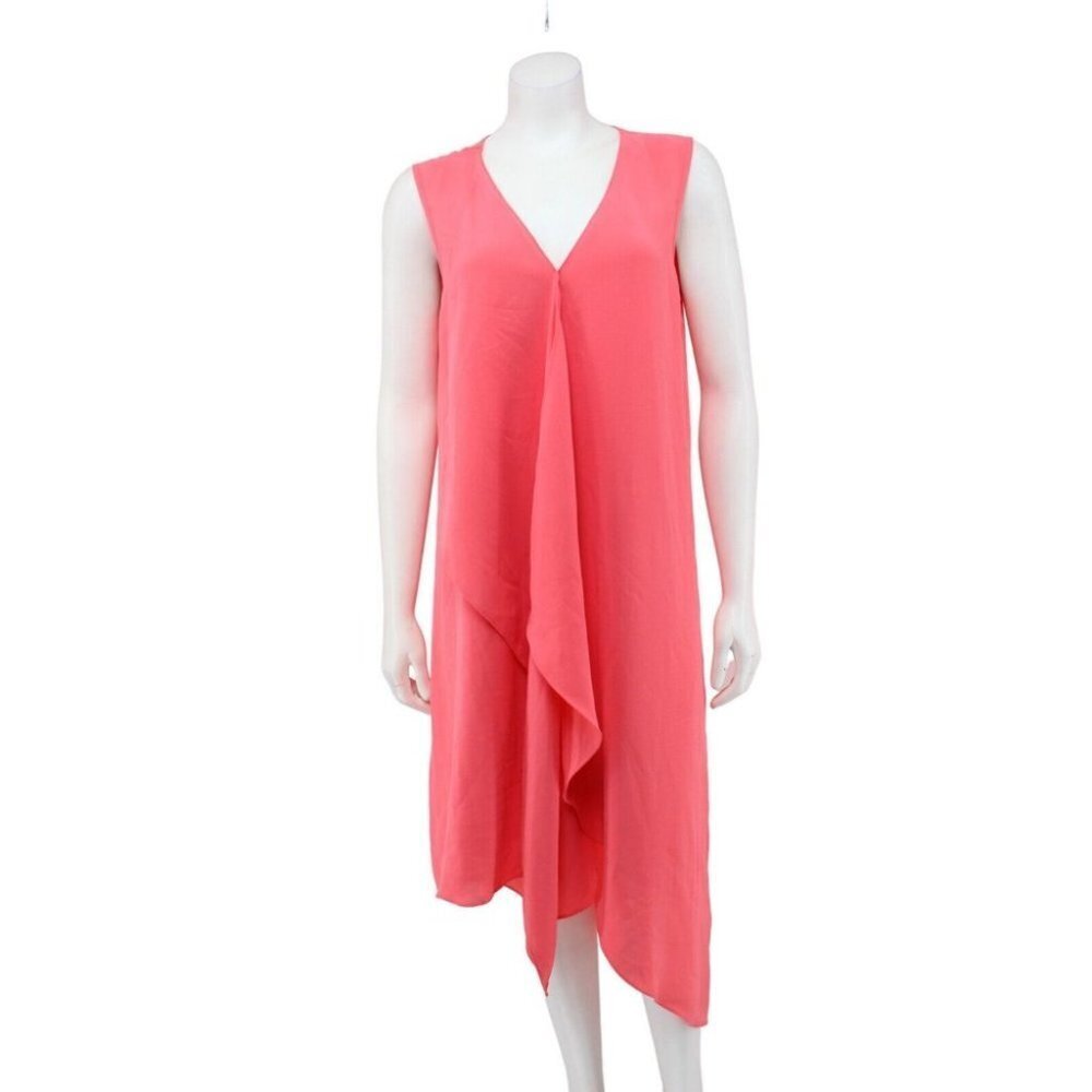 Adrianna Papell Coral Chiffon Sleeveless Assymetric Front Drape Dress Size 12